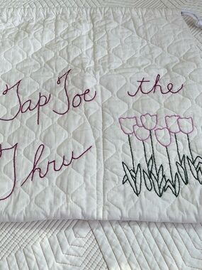 Cream Quilted gift Bag with Pink Tulip Embroidery
